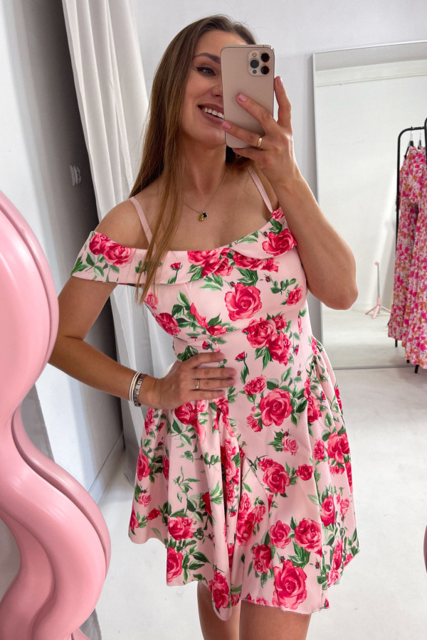 SUKIENKA LUNA MINI ROZKLOSZOWANA PUDROWA W KWIATY 3