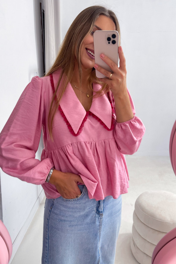 PRE ORDER WYSYŁKA OD 16.09 KOSZULA MESSY RÓŻOWA Z DUŻYM KOŁNIERZEM 100% wiskoza