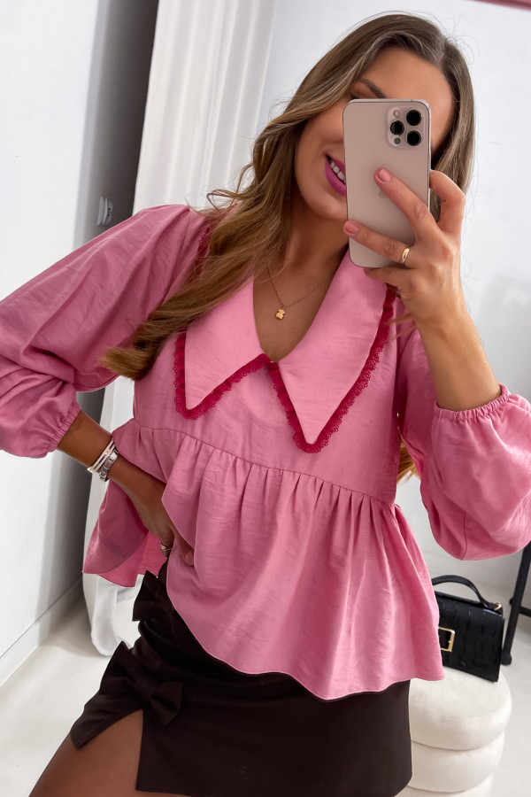 KOSZULA MESSY RÓŻOWA Z DUŻYM KOŁNIERZEM 100% wiskoza 9