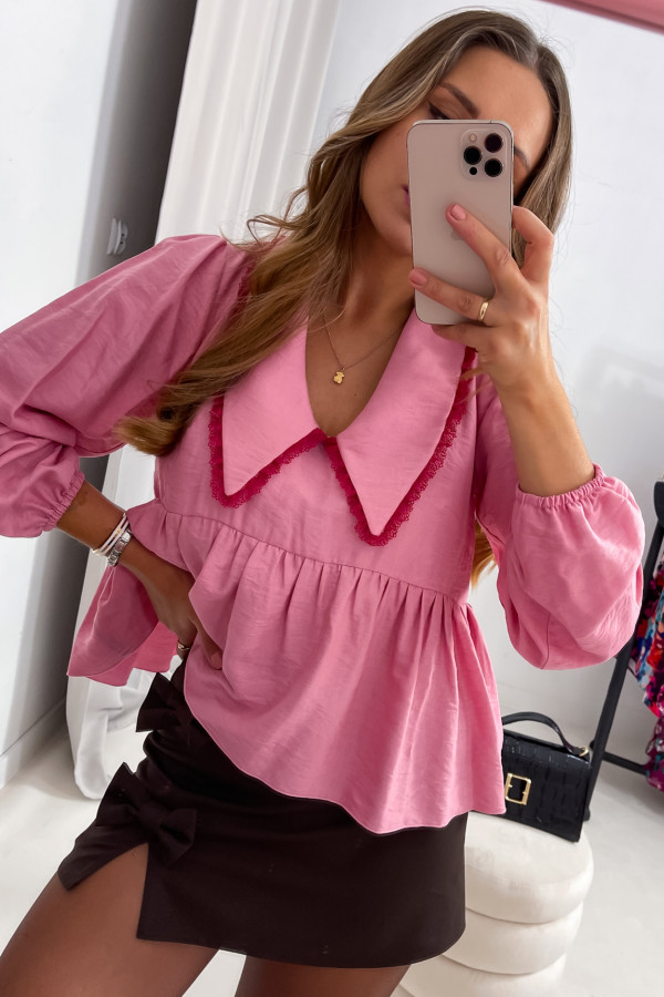 KOSZULA MESSY RÓŻOWA Z DUŻYM KOŁNIERZEM 100% wiskoza 10