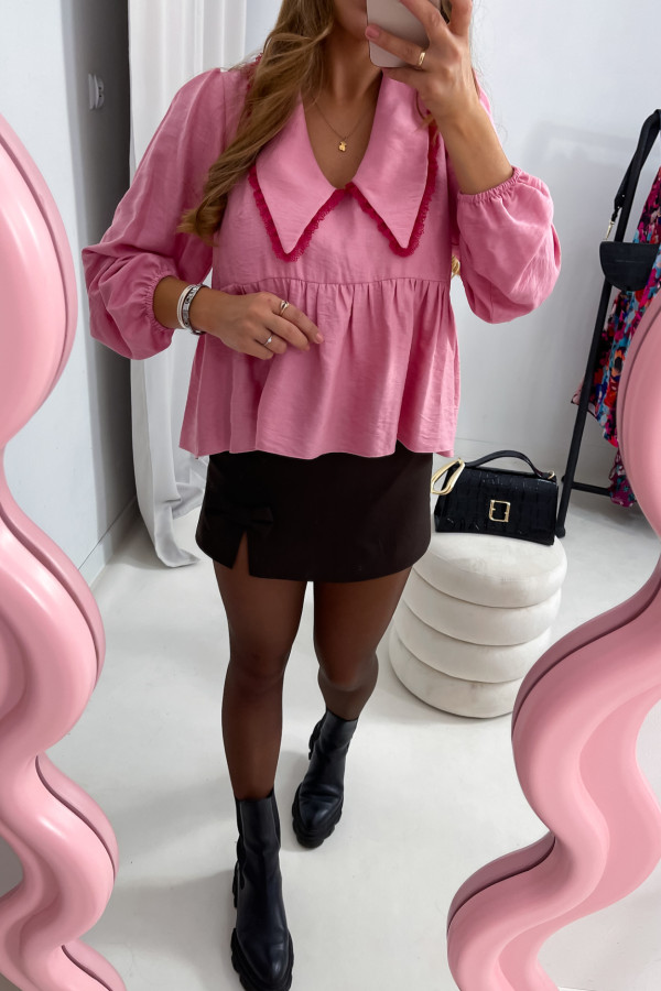 KOSZULA MESSY RÓŻOWA Z DUŻYM KOŁNIERZEM 100% wiskoza 13